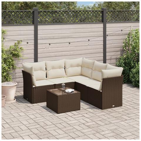 Set Divano da Giardino 6 pz con Cuscini Marrone in Polyrattan - Foto 2