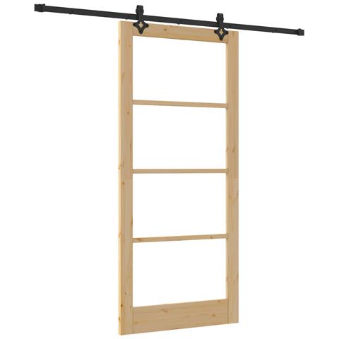 Porta Scorrevole  con Set di Ferramenta 93x211 cm Legno Massello di Pino, Porta Interna  con Vetro 'ORKDAL'93x211x4 cm Legno Massello di Pino - Foto 1