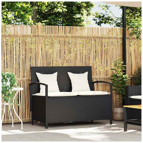 Panca Portaoggetti da Giardino con Cuscino in Polyrattan Nero - Foto 2