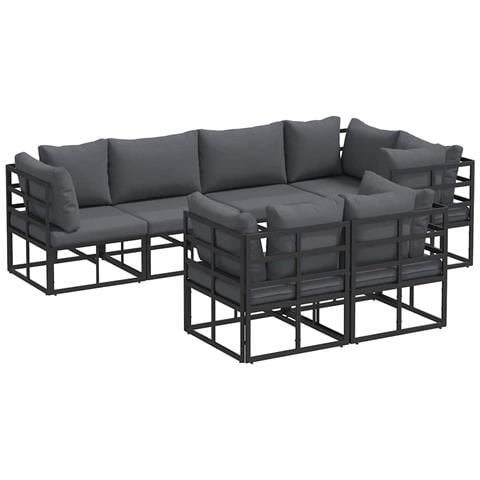 Set Divano da Giardino con cuscino 7 pcs Nero Alluminio - Foto 1