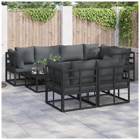 Set Divano da Giardino con cuscino 7 pcs Nero Alluminio - Foto 2