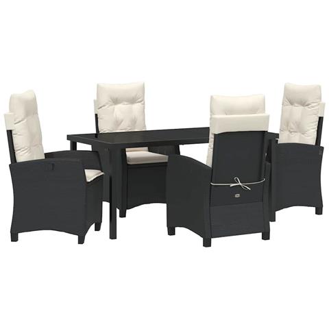 Set da Pranzo per Giardino 5 pcs Nero polyrattan - Foto 1