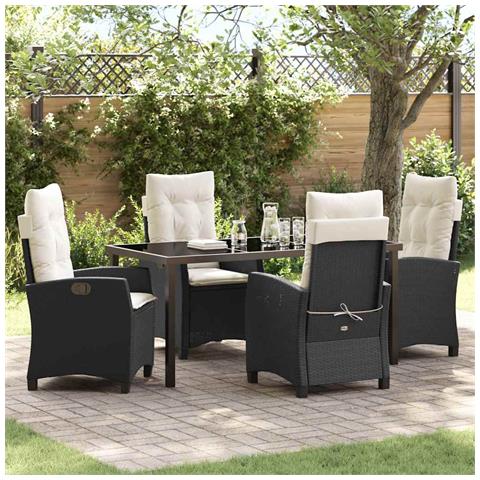Set da Pranzo per Giardino 5 pcs Nero polyrattan - Foto 2