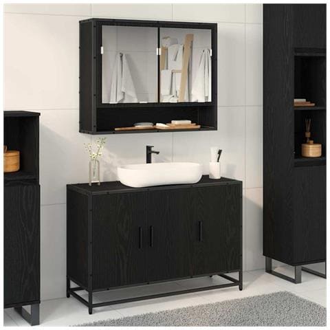 Armadio per Lavabo da Bagno Rovere nero 90 x 33 x 60 cm - Foto 2