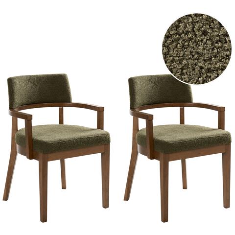 Set Di 2 Sedie Da Pranzo Dalbo Bouclé Marrone Scuro /verde - Foto 2