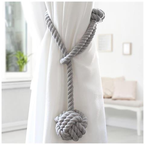 Fermacorda Per Tende In Corda Di Cotone Fatti A Mano Con Sfera - Set Di 2, Stile Nordico Grey - Foto 2