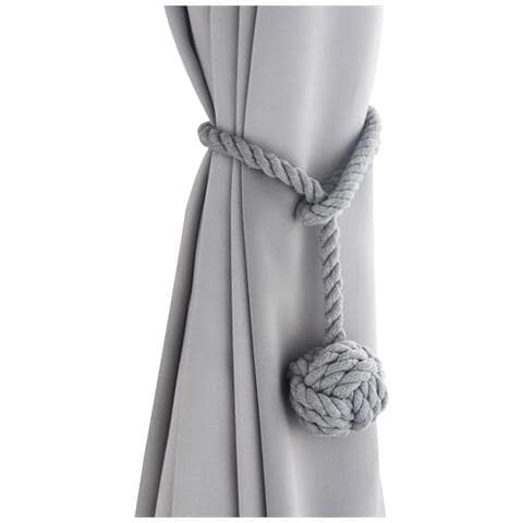 Fermacorda Per Tende In Corda Di Cotone Fatti A Mano Con Sfera - Set Di 2, Stile Nordico Grey - Foto 1