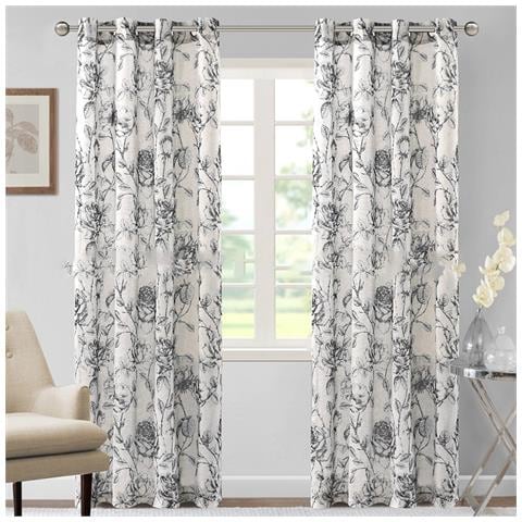 Set Di 2 Tende A Occhielli Con Stampa Effetto Lino - Semi-oscuranti, Design Moderno Xxl - Foto 2