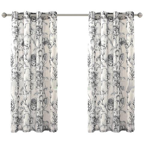 Set Di 2 Tende A Occhielli Con Stampa Effetto Lino - Semi-oscuranti, Design Moderno Xxl - Foto 1