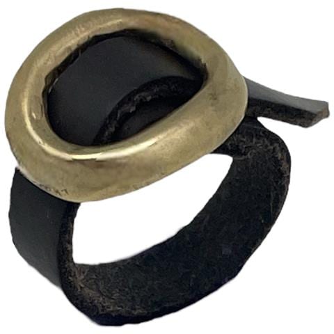 Anello In Pelle Marrone E Fibbia In Oro - Foto 1