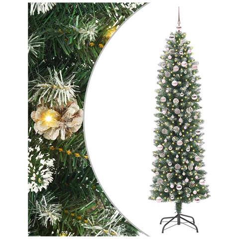 Albero di Natale Artificiale Sottile Verde e Bianco 240 cm - Foto 1