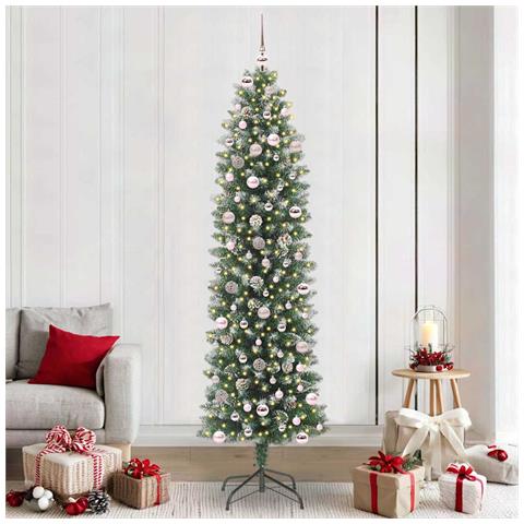 Albero di Natale Artificiale Sottile Verde e Bianco 240 cm - Foto 2