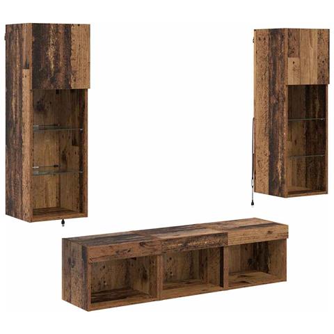Unità per TV a Muro 5 pcs Rovere Nero 60 x 30 x 30 cm - Foto 1