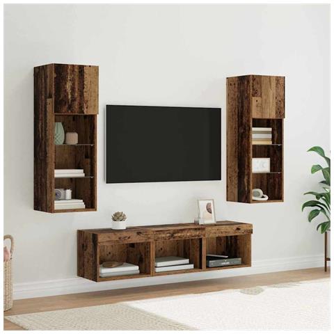 Unità per TV a Muro 5 pcs Rovere Nero 60 x 30 x 30 cm - Foto 2