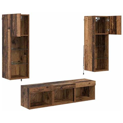 Unità per TV a Muro 5 pcs Rovere Nero 60 x 30 x 30 cm - Foto 9