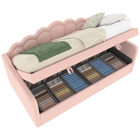 Letto Divano In Velluto Con Onda, Led E Stoccaggio A Sollevamento Idraulico - Foto 1