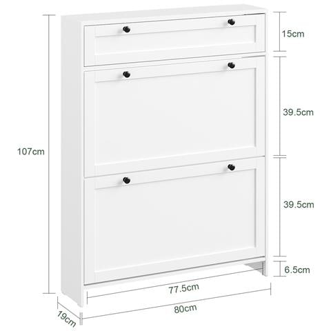 Scarpiera Salvaspazio Con 2 Ante A Ribalta E Cassetto, Design Compatto, In Colore Bianco - Foto 2