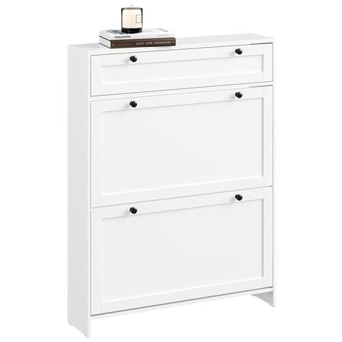 Scarpiera Salvaspazio Con 2 Ante A Ribalta E Cassetto, Design Compatto, In Colore Bianco - Foto 1