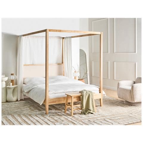 Letto A Baldacchino Legno Haillicourt 160 X 200 Cm Marrone Chiaro - Foto 1