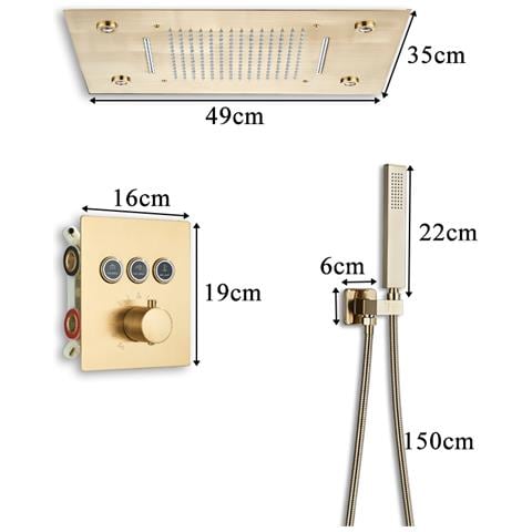 Set miscelatore doccia, Blackswan, tipo M185, modello oro opaco, 2 vie, termostato, telecomando e illuminazione LED, misura 50 cm - Foto 4
