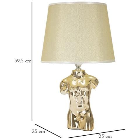 Lampada Da Comodino Glam Man In Ceramica Dorata Con Base Torso Maschile - Foto 6