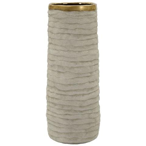Vaso Lima Open Alto In Ceramica Grigia Con Dettagli Oro - Foto 1