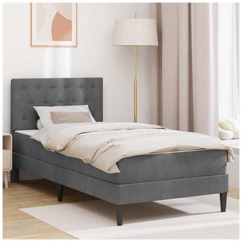Struttura letto con materasso Grigio scuro 90 x 200 cm Velluto - Foto 2