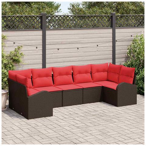 Set Divano da Giardino 7 pcs Marrone e Rosso polyrattan - Foto 2