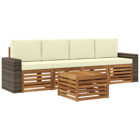 Set di divani da esterno con cuscino 5 pcs Naturale e Crema - Foto 1