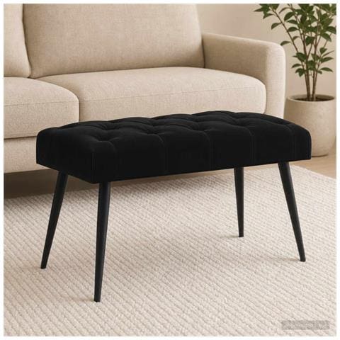 Panchina con bottoni imbottiti Nero 80 x 40 x 46 cm Velluto - Foto 2