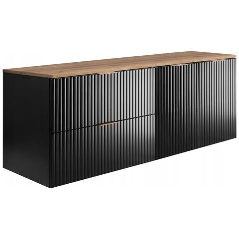 Mobile sottolavabo 160 cm, Sospeso, Finitura ""Kaschmir"" scanalata con piano, 3 maniglie, FLOW - Foto 1