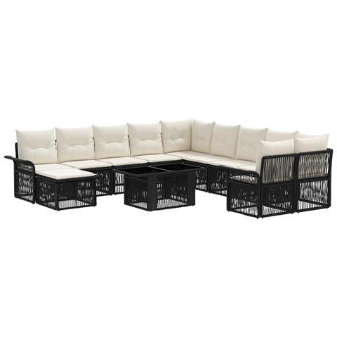 Set Divano da Giardino 12 pz Nero e Bianco Crema polyrattan - Foto 1
