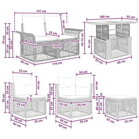 Set Divano da Giardino 12 pz Nero e Bianco Crema polyrattan - Foto 10