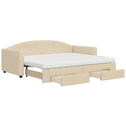 Divano Letto Estraibile Con Cassetti Crema 90x200 Cm In Tessuto - Foto 1