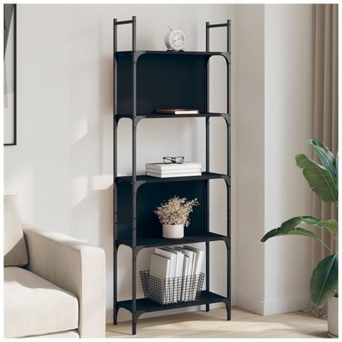 Libreria A 5 Ripiani Nera 60,5x24x166,5 Cm In Legno Multistrato - Foto 1