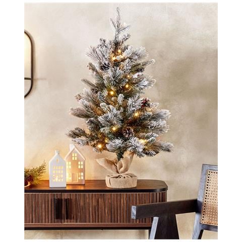 Albero Di Natale Innevato Led Verde Bianco E Beige 90 Cm Maligne - Foto 1