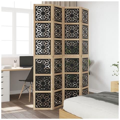 Divisorio Ambienti 4 Pannelli Marrone E Nero Massello Paulownia - Foto 3