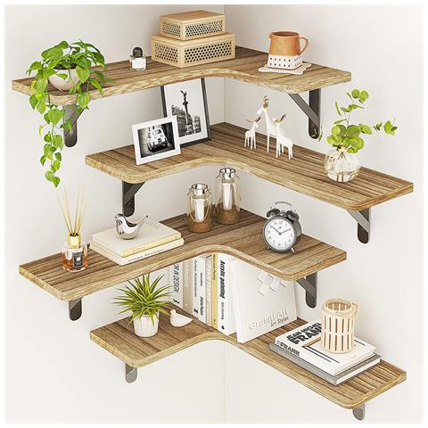 Set 4 Mensole In Legno Quercia Da Parete Scaffalatura Muro Salvaspazio 41x14x29cm - Foto 5