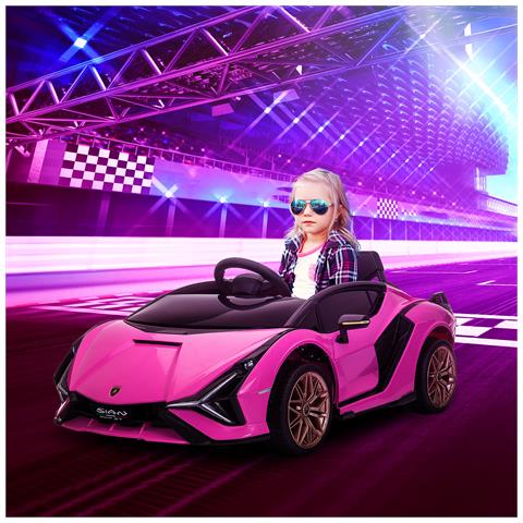 Macchina Elettrica Per Bambini 3-5 Anni Lamborghini 12v Con Telecomando E Velocità 3-5km /h, Rosa - Foto 2