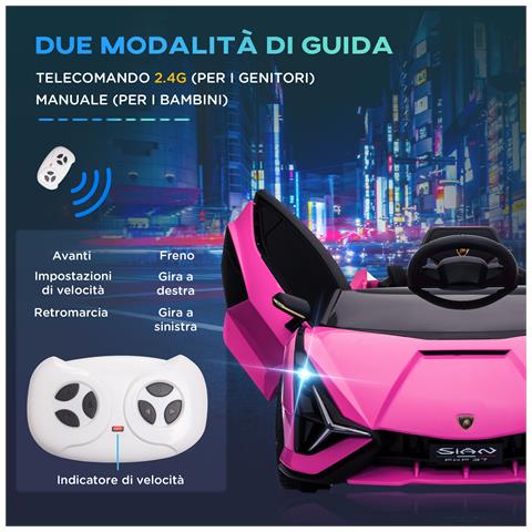 Macchina Elettrica Per Bambini 3-5 Anni Lamborghini 12v Con Telecomando E Velocità 3-5km /h, Rosa - Foto 6