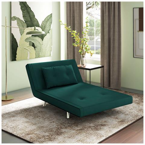 Poltrona Letto Singolo Con Schienale Reclinabile In Velluto, 100x88x83cm, Verde Scuro - Foto 6