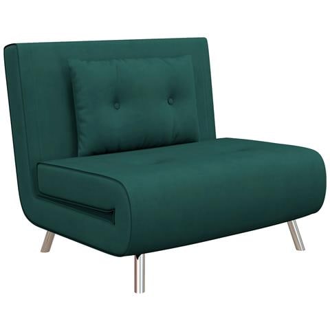 Poltrona Letto Singolo Con Schienale Reclinabile In Velluto, 100x88x83cm, Verde Scuro - Foto 1