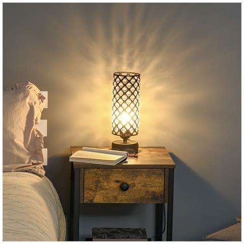 Lampada Da Tavolo Con Paralume In Cristallo E 2 Porte Usb, Luce Regolabile ?10.8x30cm, Nero - Foto 1