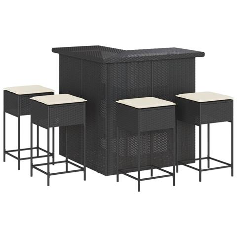 Set Bar Da Giardino 5 Pz Con Cuscini In Polyrattan Nero - Foto 1