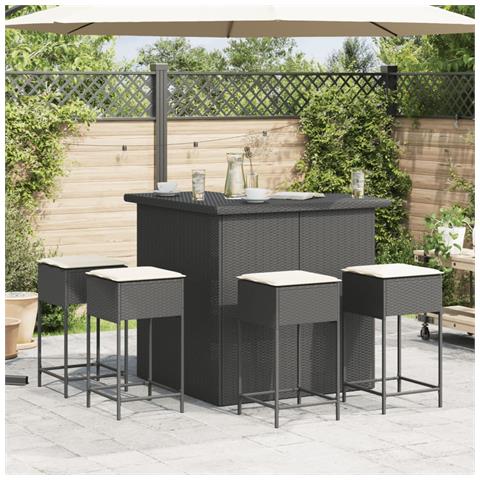 Set Bar Da Giardino 5 Pz Con Cuscini In Polyrattan Nero - Foto 2