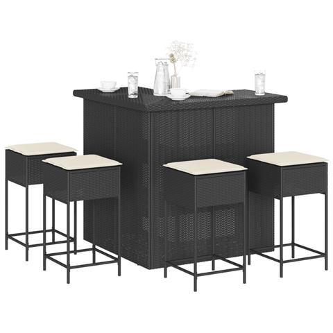Set Bar Da Giardino 5 Pz Con Cuscini In Polyrattan Nero - Foto 8