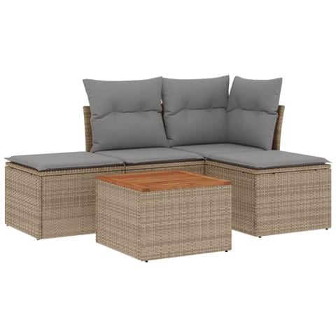 Set Divano da Giardino 5 pz con Cuscini Beige Misto Polyrattan - Foto 1