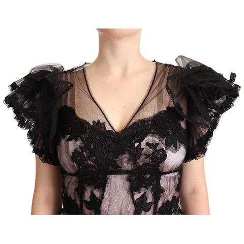 Abito Trasparente Midi A Trapezio In Pizzo Floreale Rosa Nero - It44-l - Foto 4