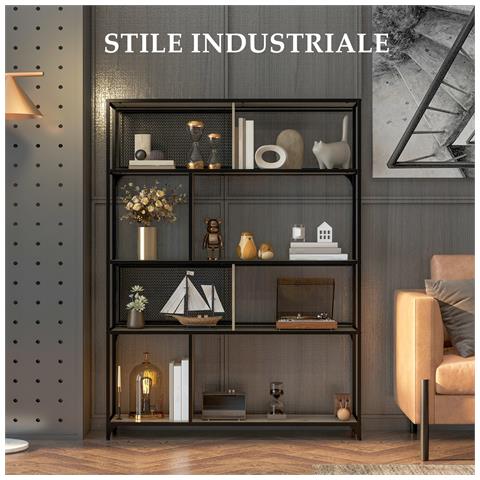 Scaffale Libreria Industriale a 5 Livelli con Porta Metallica, in Legno e Acciaio, 120x30x161 cm, Nero e Grigio - Foto 2