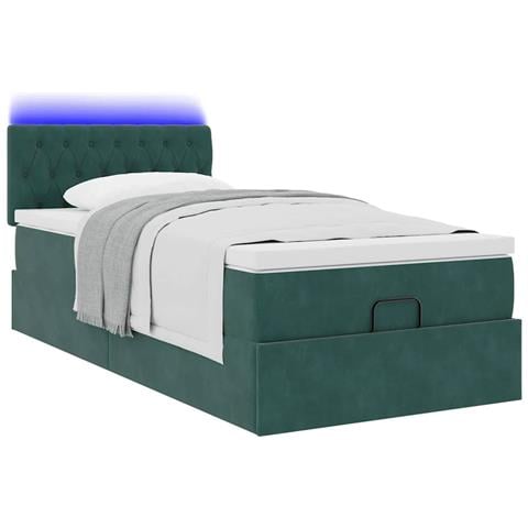 Pouf Letto Con Materasso E Led Verde Scuro 90x200cm In Velluto - Foto 3